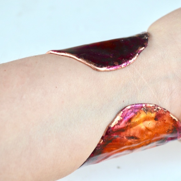 Pink Purple Patina Lily Copper Wide Cuff Bracelet - Picture 6 of 8